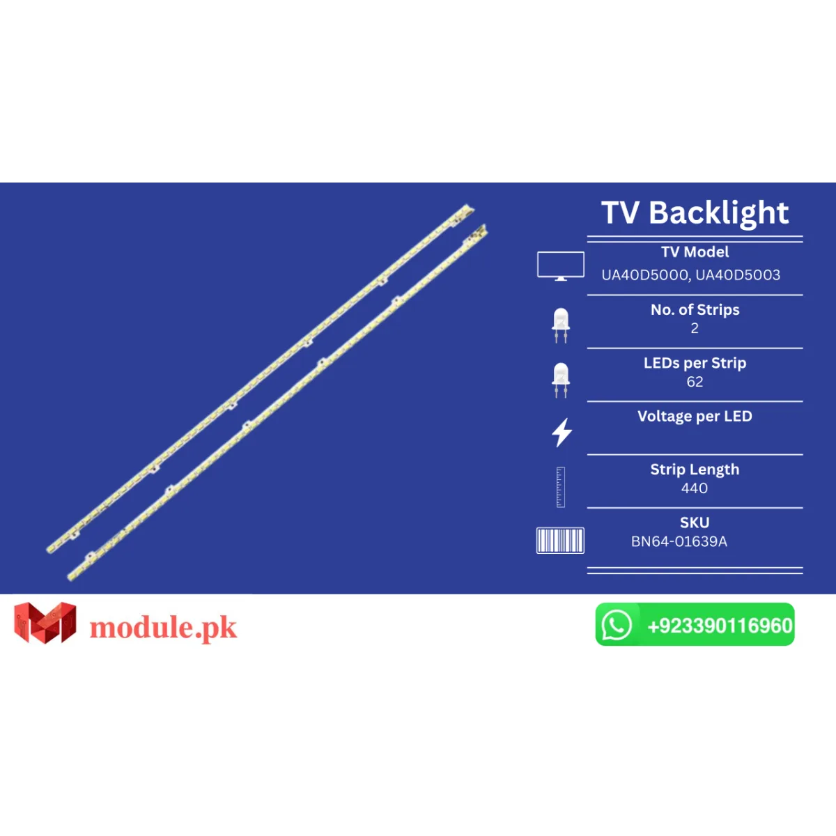 LED Backlight Edge-lit Samsung 40" - 440mm - UA40D5000, UA40D5003, UA40D5500, UA40D5030, UA40D6000, UA40D6600, UE40D5000PW, UE40D5000, UE40D5720, UE40D5700, UE40D6100, UE40D5520