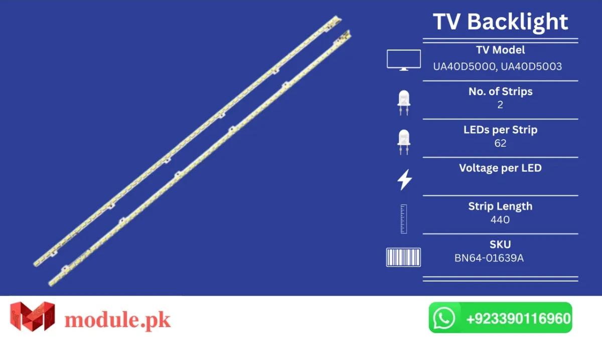 LED Backlight Edge-lit Samsung 40" - 440mm - UA40D5000, UA40D5003, UA40D5500, UA40D5030, UA40D6000, UA40D6600, UE40D5000PW, UE40D5000, UE40D5720, UE40D5700, UE40D6100, UE40D5520
