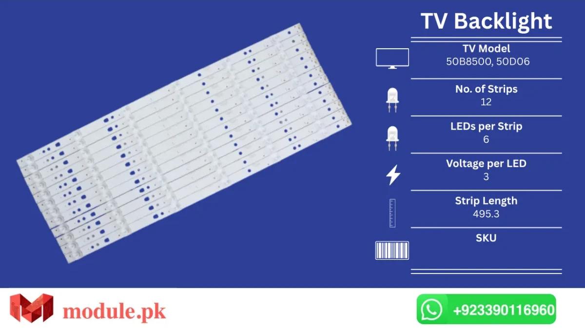 LED Backlight Strip Haier 50" - 3V - 495mm - LE50B8500, LE50A6M, LE50A7100L, LE50U51A50A6