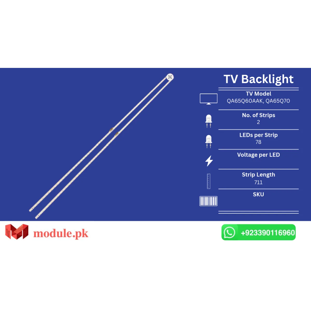 LED Backlight Edge-lit Samsung 65" - 711mm - QA65Q60AAK, QA65Q70, 650SMO, ES65SV, GQ65Q60RGT, QN65Q60RAF, QN65Q6DRAF, QE65Q60RAT, QE65LS01RAU, QE65Q70TAT, QA65Q60