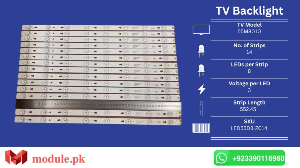 LED Backlight Strip Haier 55" - 3V - 552mm - ORIENT UHD55M8010, LE55U6500U, LS55AL88A72, D5551A, 55K6000