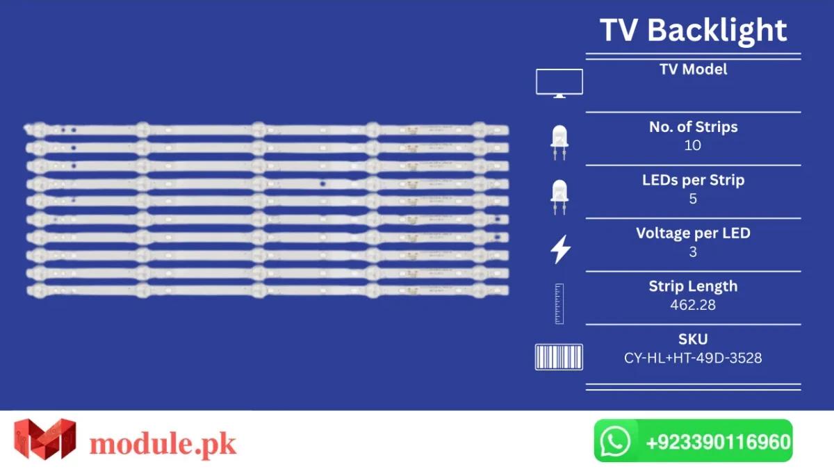 LED Backlight Strip China 49" - 3V - 462mm - CY-HL+HT-49D-3528, MS-L2190, SN50LEDA88, PT500GT01-1-XL-3