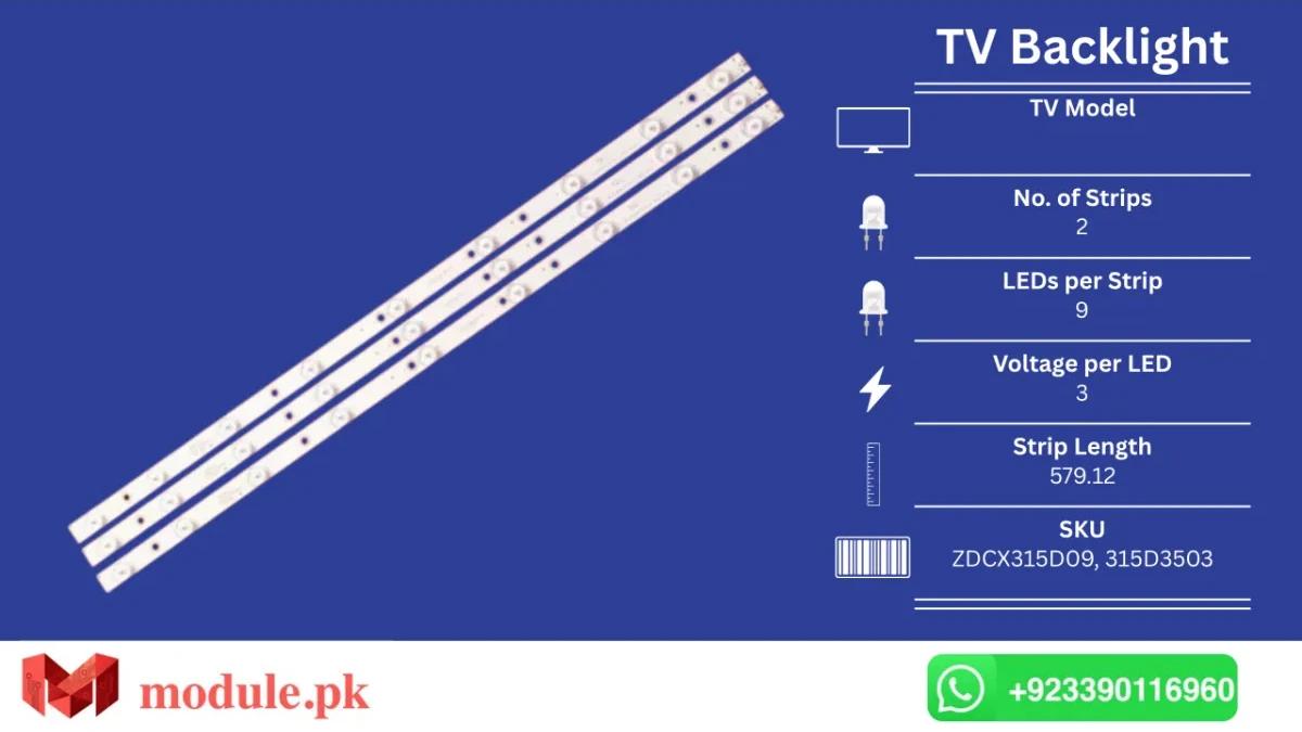 LED Backlight Strip China 32" - 3V - 579mm - ZDCX315D09, 315D3503, TLE32D190B, 32LEM-1005/T2C, 32LEM-1010/T2C, LED-3230, LED-3238