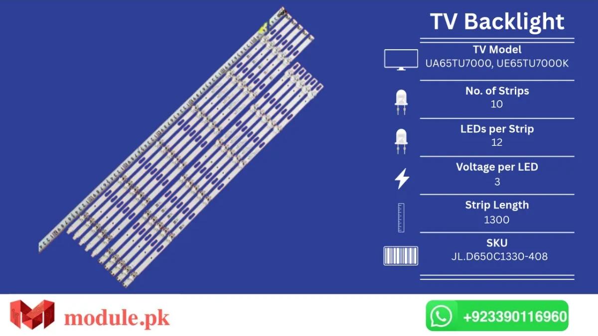 LED Backlight Strip Samsung 65" - 3V - 1300mm - UA65TU7000, UE65TU7000K, UE65TU7020K, UE65TU7100K, UE65AU7100, UE65TU8000K, BN96-50313A