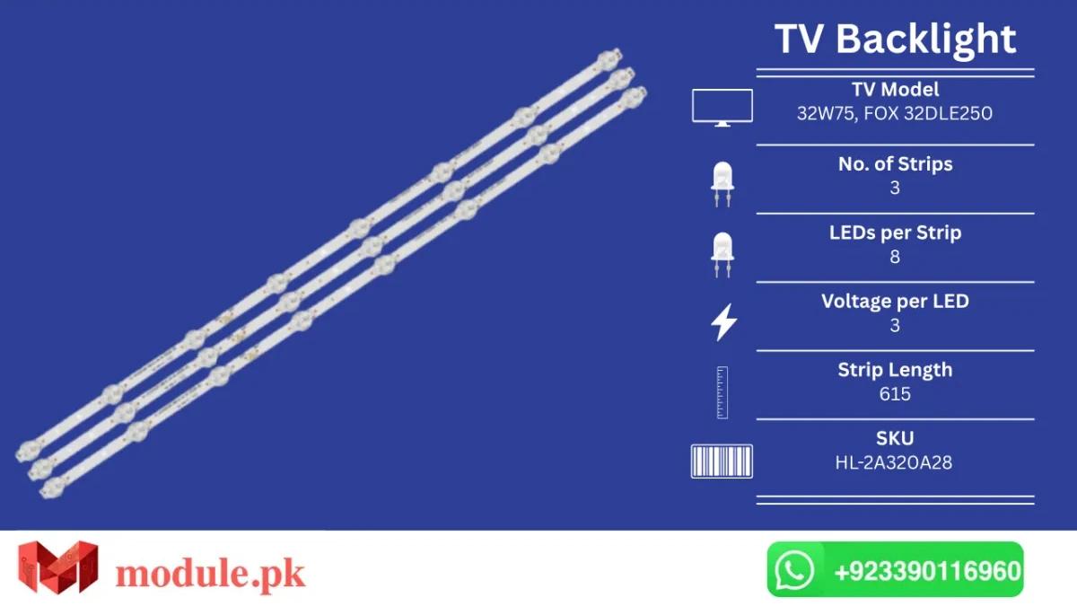 LED Backlight Strip Nobel 32" - 3V - 615mm - 32W75, FOX 32DLE250