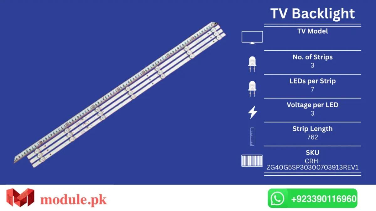 LED Backlight Strip Changhong 40" - 3V - 762mm - L40H7N, F40G7000C, SA40S67A9, PTV40G60