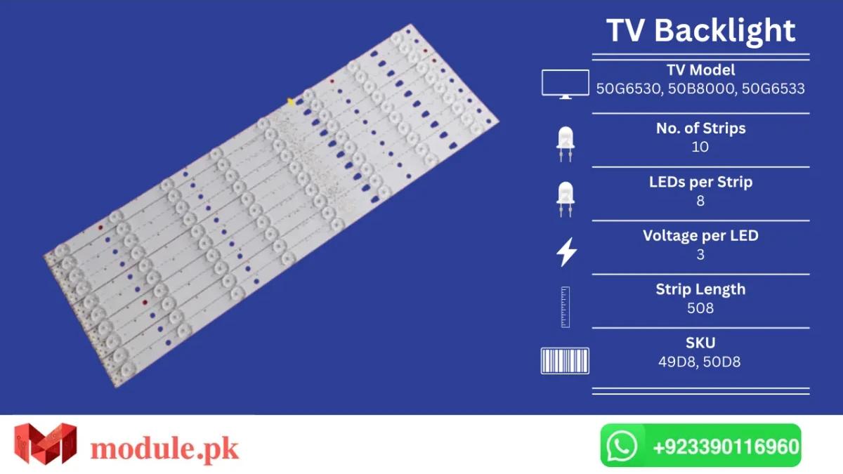 LED Backlight Strip Haier 50" - 3V - 508mm - ORIENT 50G6530, 50B8000, ORIENT 50G6533, JVC LT-49C550, LC490DUY