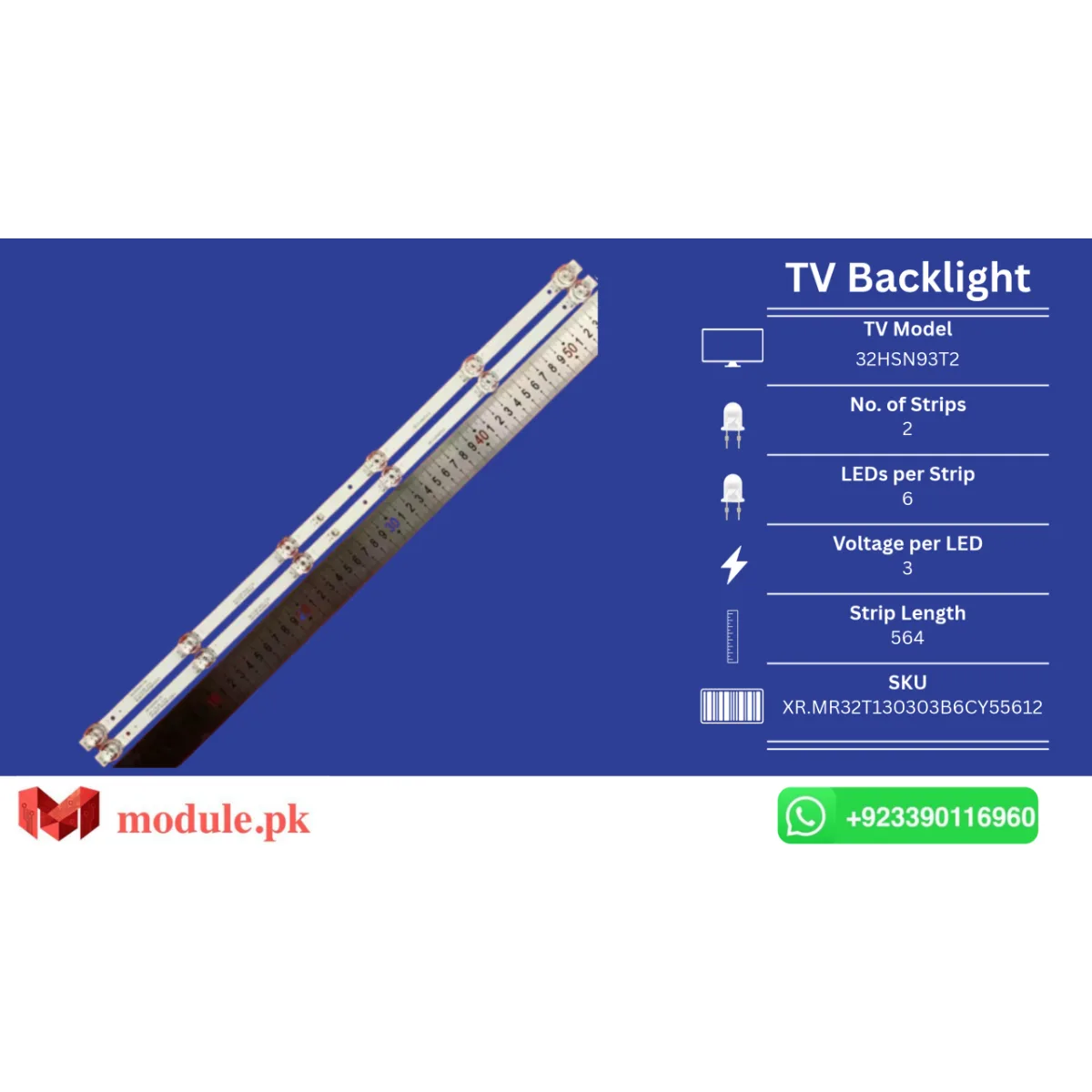 LED Backlight Strip China/OzoneHD 32" - 3V - 564mm - XR.MR32T130303B6CY55612, 32HSN93T2