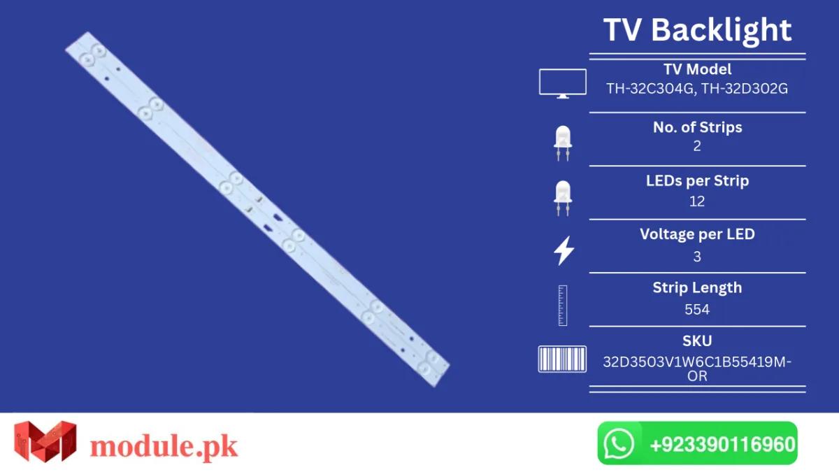 LED Backlight Strip Panasonic 32" - 3V - 554mm - TH-32C304G, TH-32D302G, TH-32E302G, TH-32G307G, TH-32D400C, TH-32D500C, JL.D32061330-004BS-M, LVW320CSDX