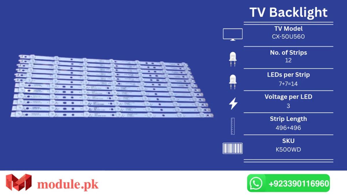 LED Backlight Strip Ecostar 50" - 3V - 496+496mm - CX-50U560