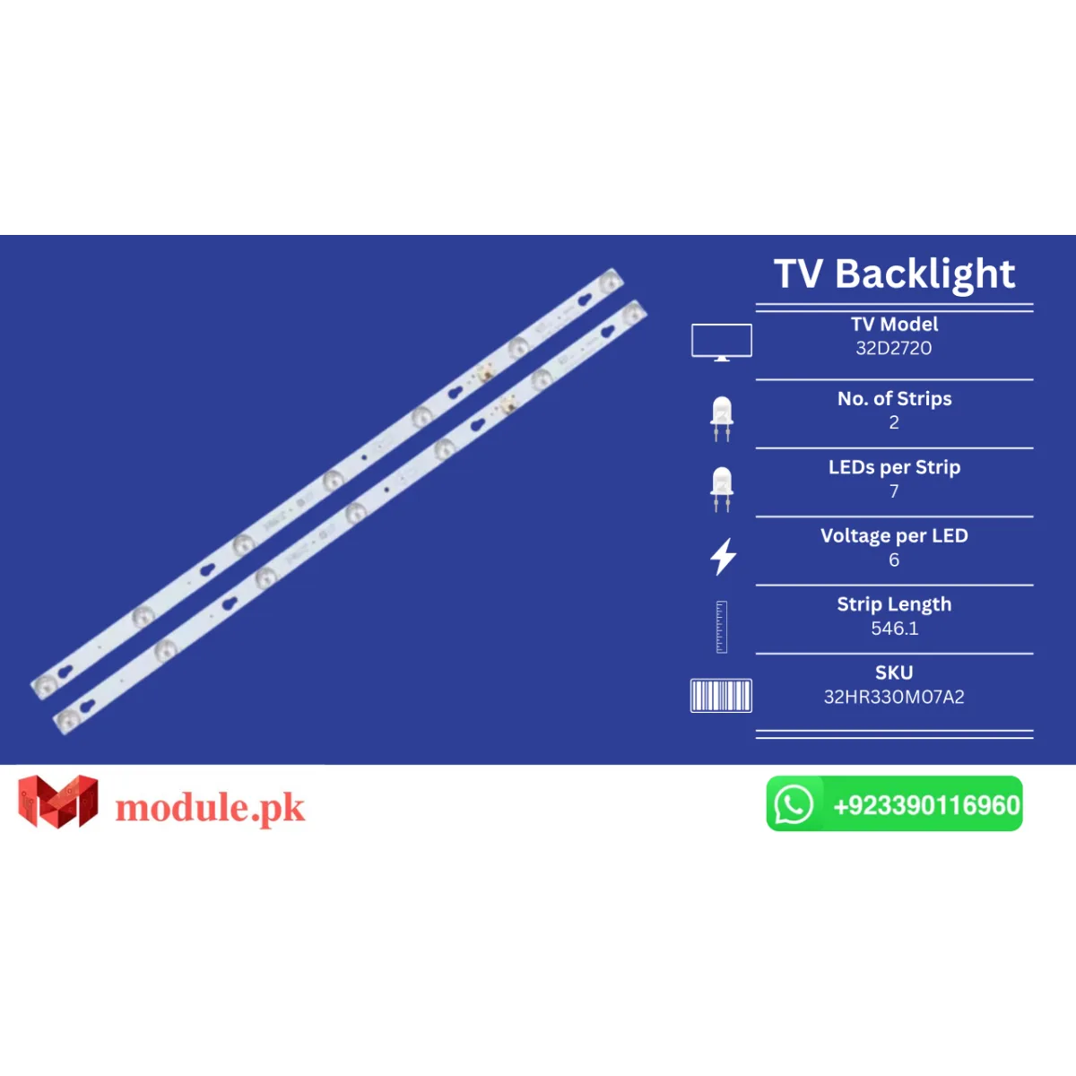LED Backlight Strip TCL 32" - 6V - 546mm - 32D2700, 32D2710, 32D2720, 32D2730, 32S38001