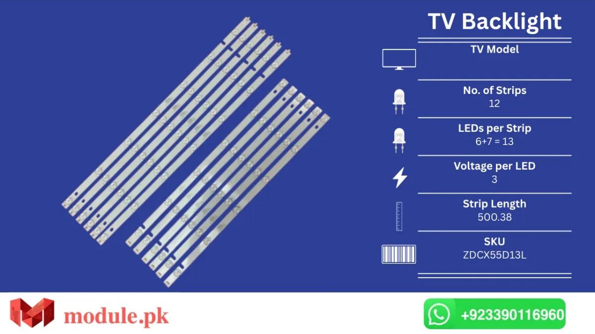 LED Backlight Strip China 55" - 3V - 500mm - ZDCX55D13L, SHIVAKI STV-55LED15