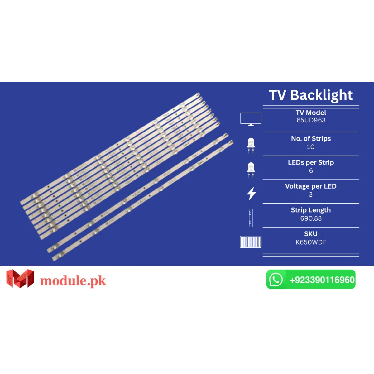 LED Backlight Strip Ecostar 65" - 3V - 691mm - CX-65UD963