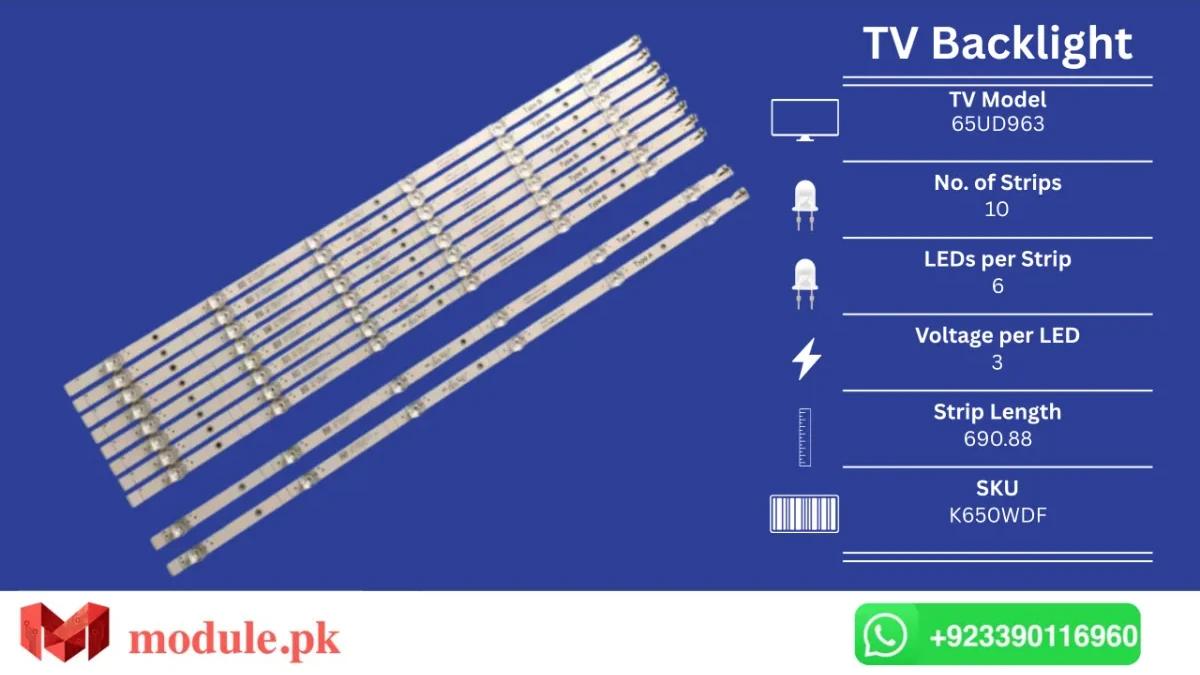LED Backlight Strip Ecostar 65" - 3V - 691mm - CX-65UD963