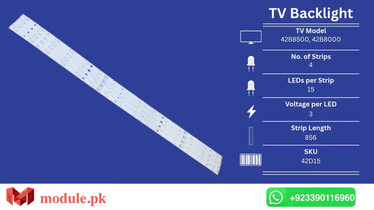 LED Backlight Strip Haier 42" - 3V - 856mm - 42B8500, 42B8000, Telefunken TF-LED42S37T2, Telefunken TF-LED42S39T2S, MTV-4231LTA2, MTV-4225LT2, 42F1633DG, LE42K5500TF
