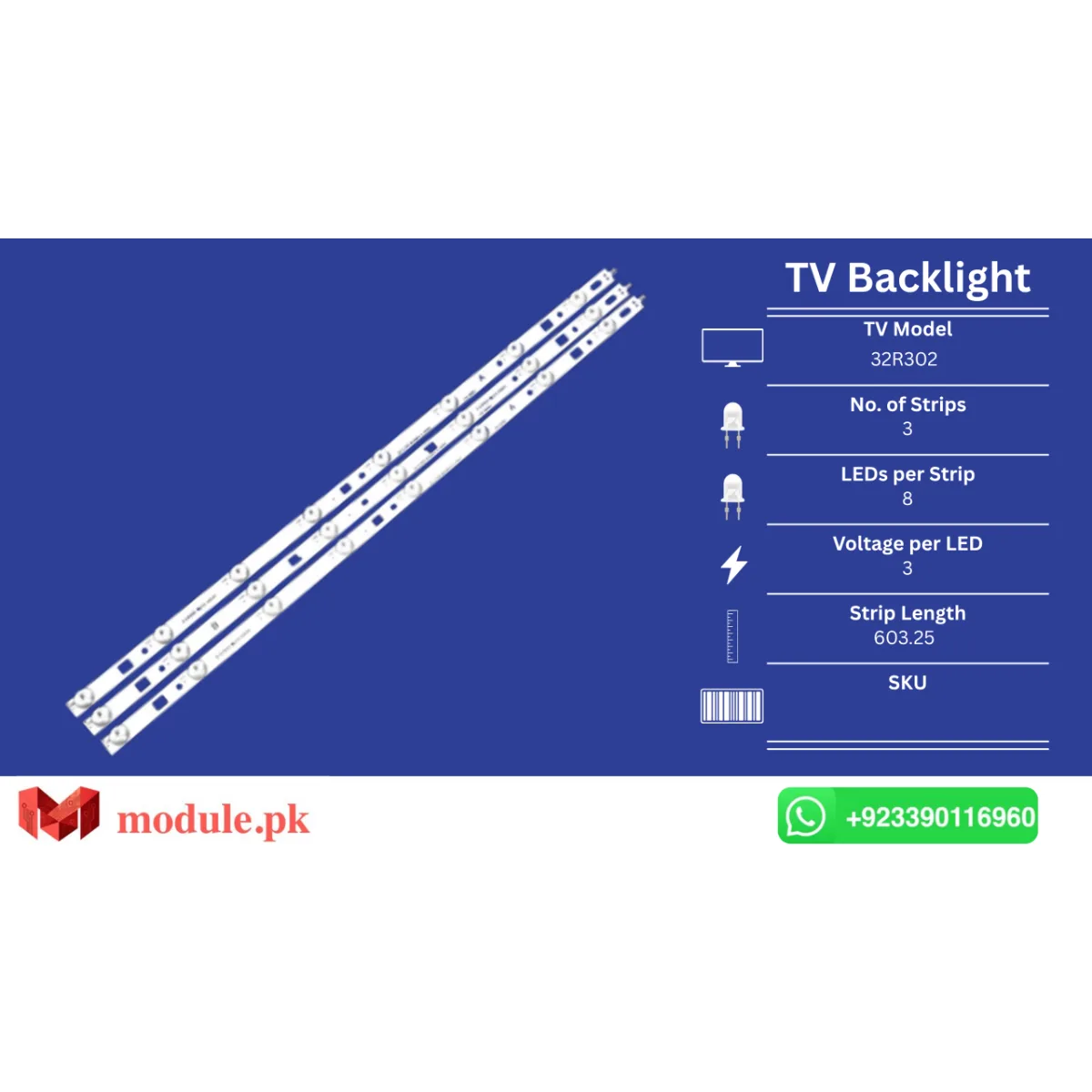 LED Backlight Strip Sony 32" - 3V - 603mm - KLV-32R302, KLV-32R300, KLV-32R402, KLV-32R407