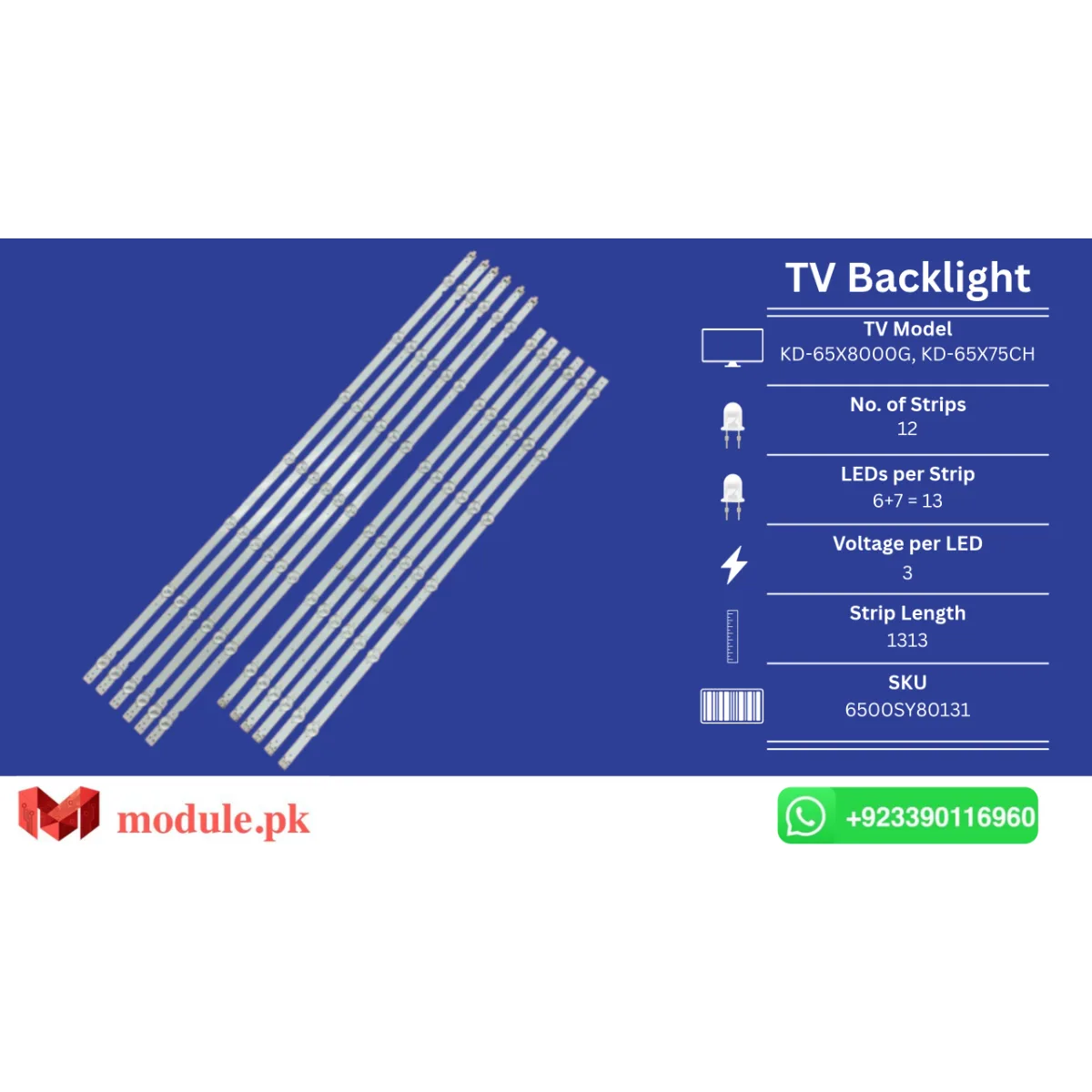 LED Backlight Strip Sony 65" - 3V - 1313mm - KD-65X8000G, KD-65X75CH, KD-65X750H