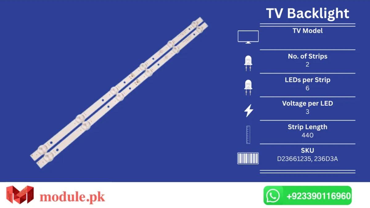 LED Backlight Strip Nobel 23.6" - 3V - 440mm - D23661235, 236D3A