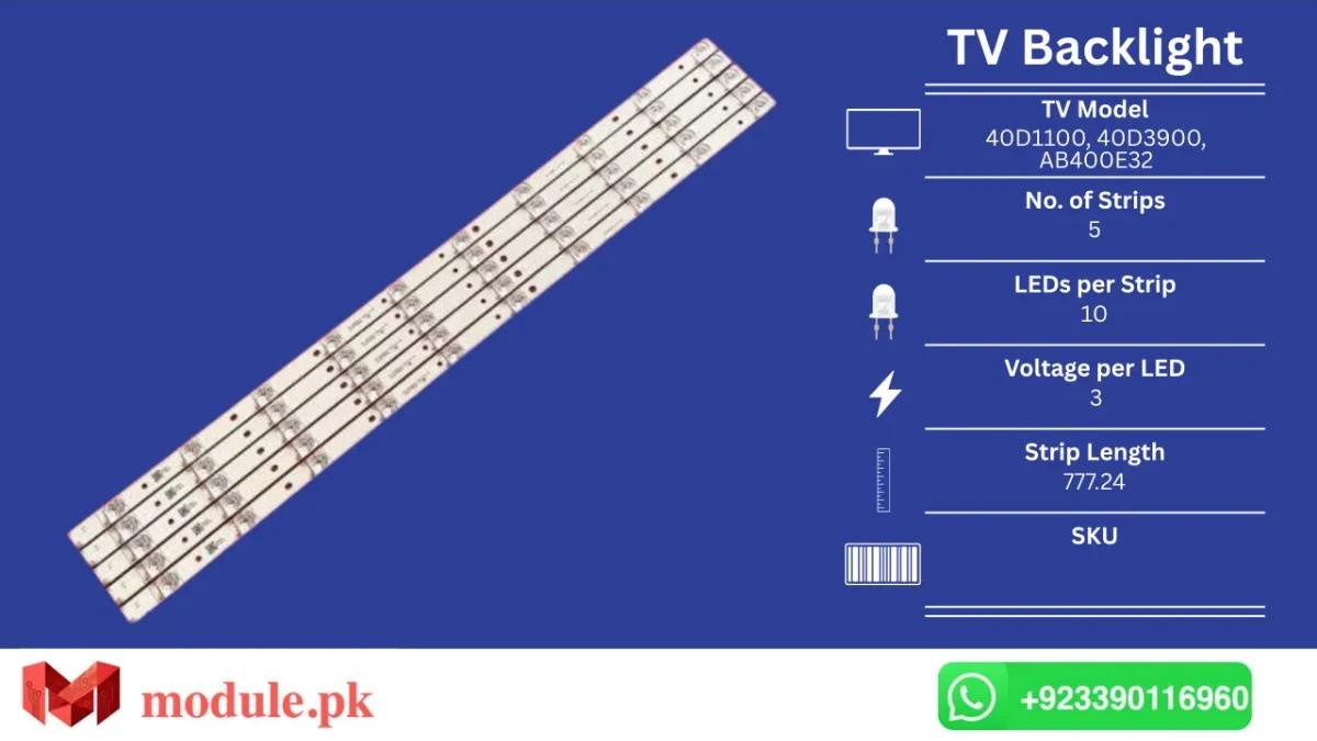 LED Backlight Strip Changhong 40" - 3V - 780mm - 40D1100, 40D3900, 40D1200, LED40C1000N, 40B2080, 40YD1100U, 40A7000, F40B7000C, B40A233T, TLE40D104B, LE39B7000TF, LE40S50, LE40S508, MTV-4030LT2, OLT-39212, LE40C10I, LED-40B960, RB-40D5FT2C, LE4039R
