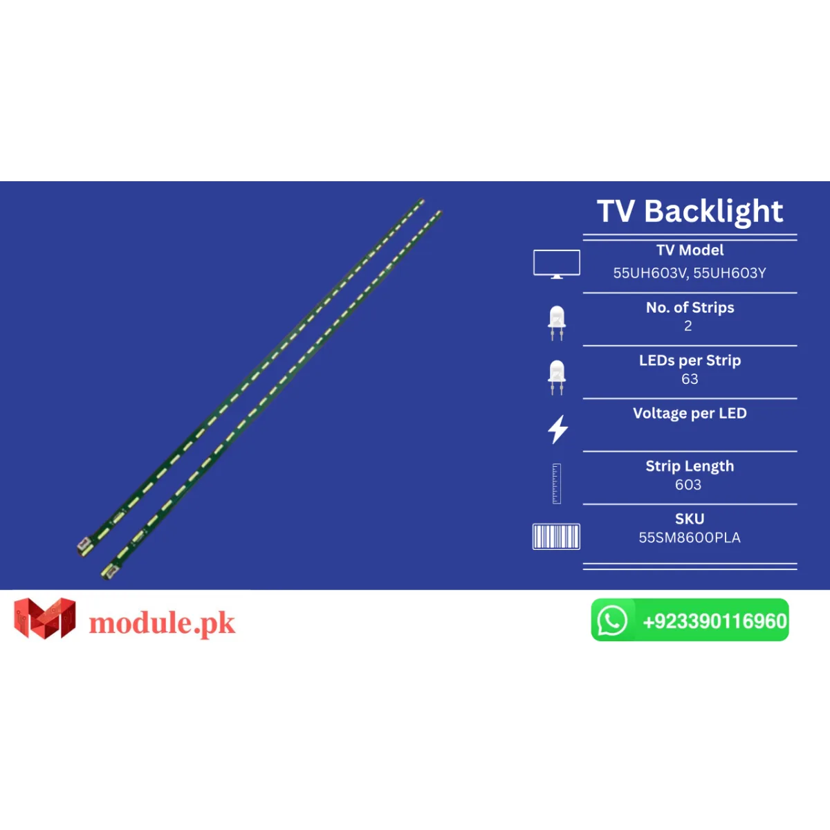 LED Backlight Edge-lit LG 55" - 603mm - 55UH603V, 55UH603Y, 55UH617Y, 55UH6030, 55UH615T, 55UH617T, 55UH615V, 55UF680V, 55LF630T, 55LX541H