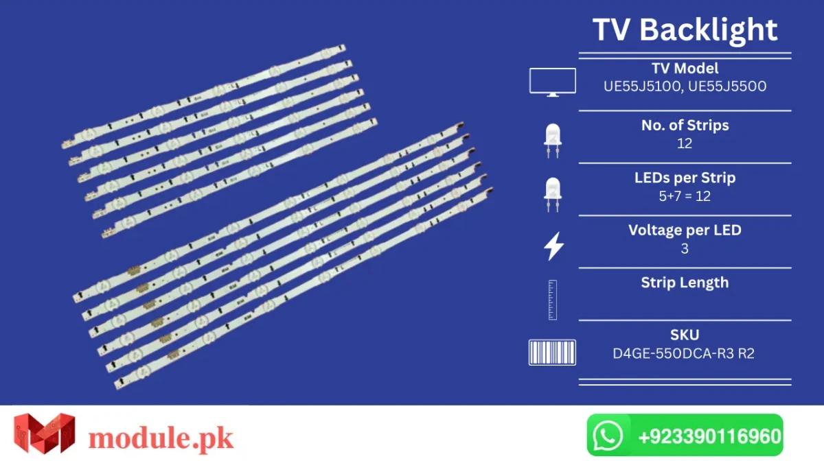 LED Backlight Strip Samsung 55" - 3V - UE55J5100, UE55J5500, UE55J5200, UE55J5600, UE55J6250SU, UE55J6202AK, UE55H6500ST, UE55H6620, UE55H6470, UA55H6400, UE55H5500, UE55H6200, UE55H6400, UE55H6500, UE55H6290, UE55J6300