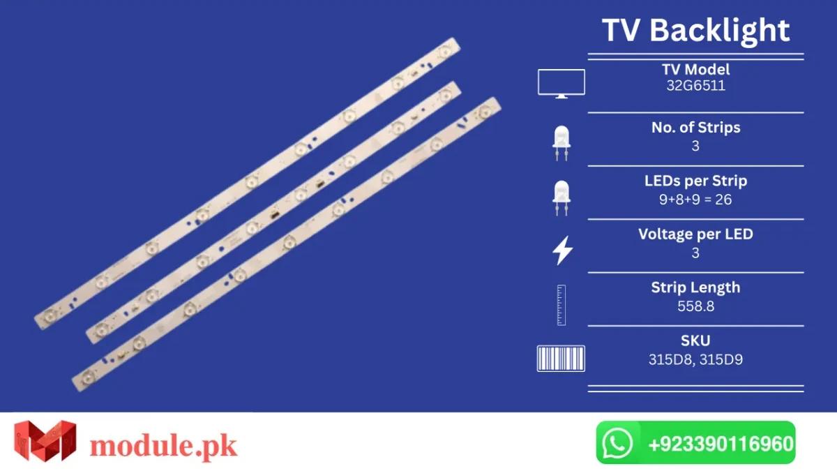 LED Backlight Strip Orient/Haier 32" - 3V - 559mm - 32F6510, mystery mtv-3223lt2, LE32F8210, 32EU3100, LD32U3100, LE32MXF5, L32HE13N