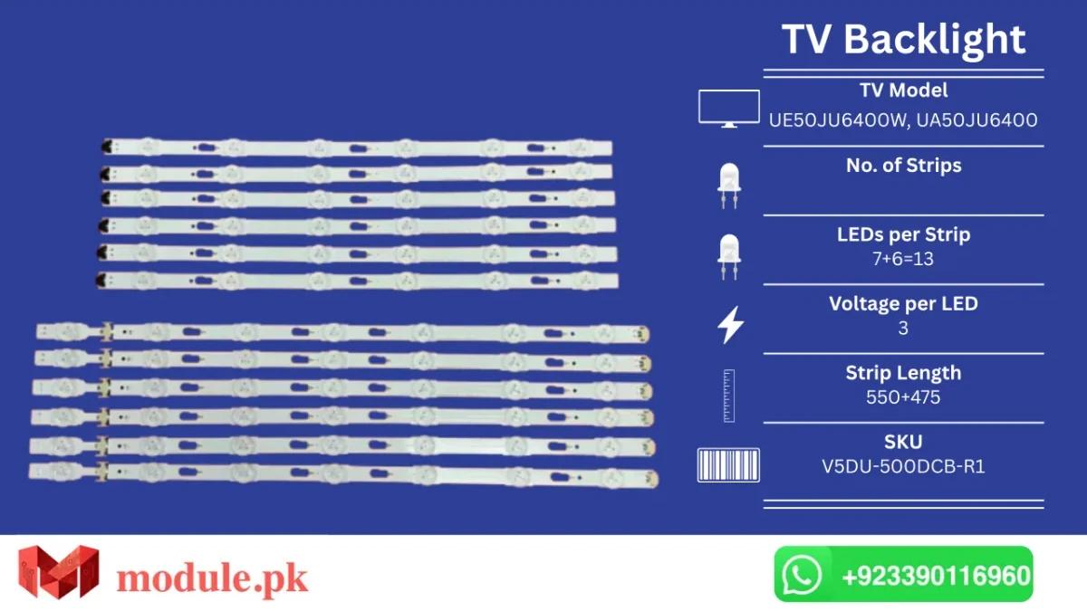 LED Backlight Strip Samsung 50" - 3V - 550+475mm - UE50JU6400W, UA50JU6400, UN50JU6500, UE50MU6500