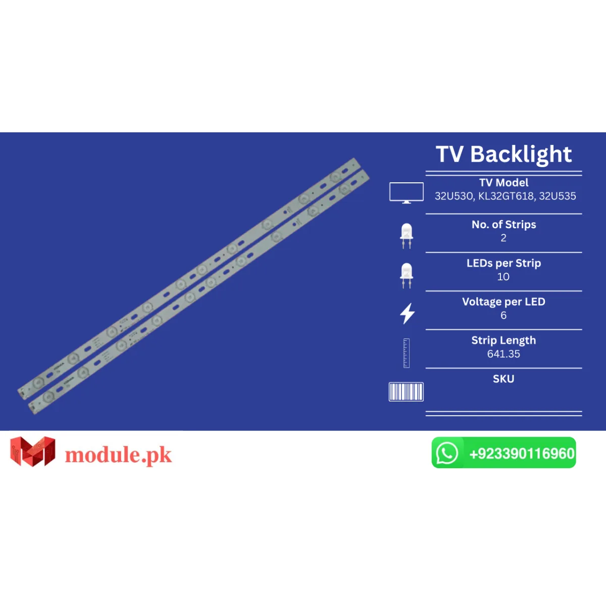 LED Backlight Strip Ecostar 32" - 6V - 641mm - CX-32U530, CX-32U535