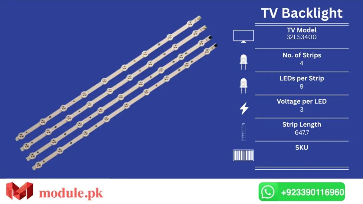 LED Backlight Strip LG 32" - 3V - 648mm - 32LS3400, 32LM3400, 2LM340T-ZA, 32ls340t