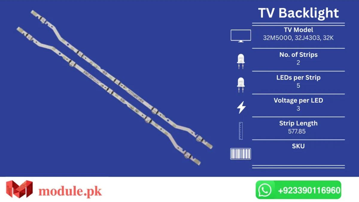 LED Backlight Strip Samsung 32" - 3V - 578mm - UE32M4000, UA32J4303, UE32M4002AK, UE32M4005, UN32M4500, UA32M5000, UE32J4000AW, UN32J4050, UN32J4050AF, UN32J4300, UN32J4300AF, UN32J4300AG, UN32J4300AH, UA32N4300, UA32T4500, UA32J4003, UA32J5100, UA32J4005