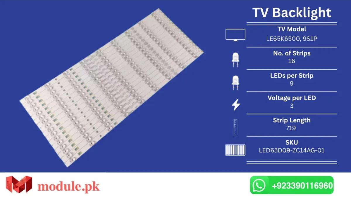 LED Backlight Strip Haier 65" - 3V - 719mm - LE65K6500, 9S1P, LS65AL88A72, Sanyo 65CE3820D, G65Y-T LSC650FN05-W