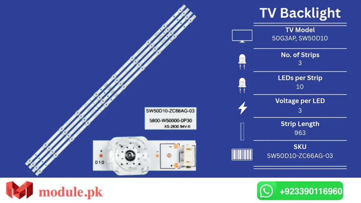 LED Backlight Strip Dawlance/Skyworth 50" - 3V - 963mm - 50G3AP, SW50D10, 50G51