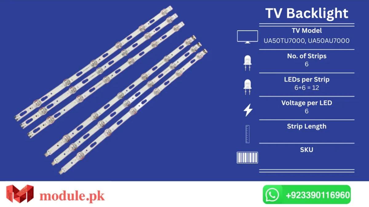 LED Backlight Strip Samsung 50" - 6V - 0mm - UA50TU7000, UA50AU7000, UN50TU8000F, UN50TU7000F, UN50TU700DF, UN50TU8200F, UE50TU8070U, UA50TU8000, UE50TU7100U, UN50AU7000P, UE50TU7000U