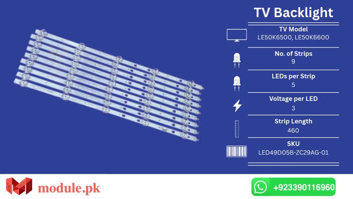 LED Backlight Strip Haier 49" - 3V - 460mm - LE50K6500, LE50K6600, LE50K6000, LS50A51, V500DJ6-QE1, U50H3, LT-49MA875, 50C61