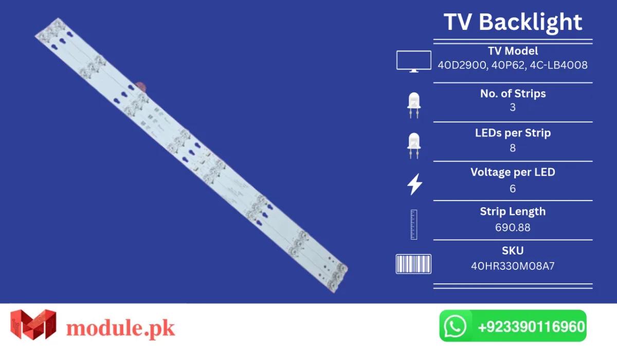 LED Backlight Strip TCL 40" - 6V - 690.88mm - 40D2900, 40P62, 4C-LB4008, L40S4900FS, L40S4900, L40E5800A, 40S6000FS, 40DS500