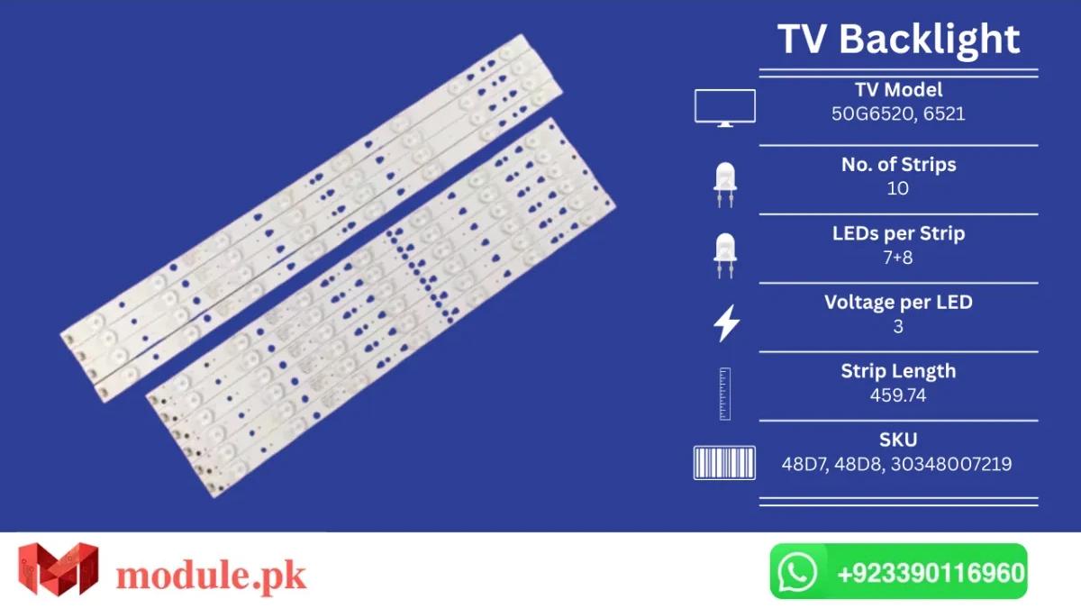 LED Backlight Strip Orient 50" - 3V - 459mm - 50G6520, Mystery MTV-4828LTA2, Mystery MTV-4829LTA2, 50G6530, JVC LT-48C540, JVC LT-48EM75, JVC LT-48M640, JVC LT-48M645
