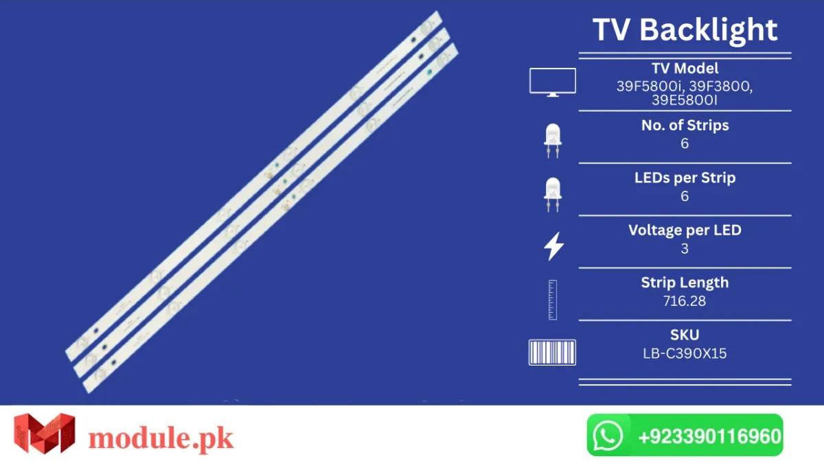LED Backlight Strip Changhong 40" - 3V - 716.28mm - 39F5800i, 39F3800, 39E5800I, 39E2000, LB-C390X15