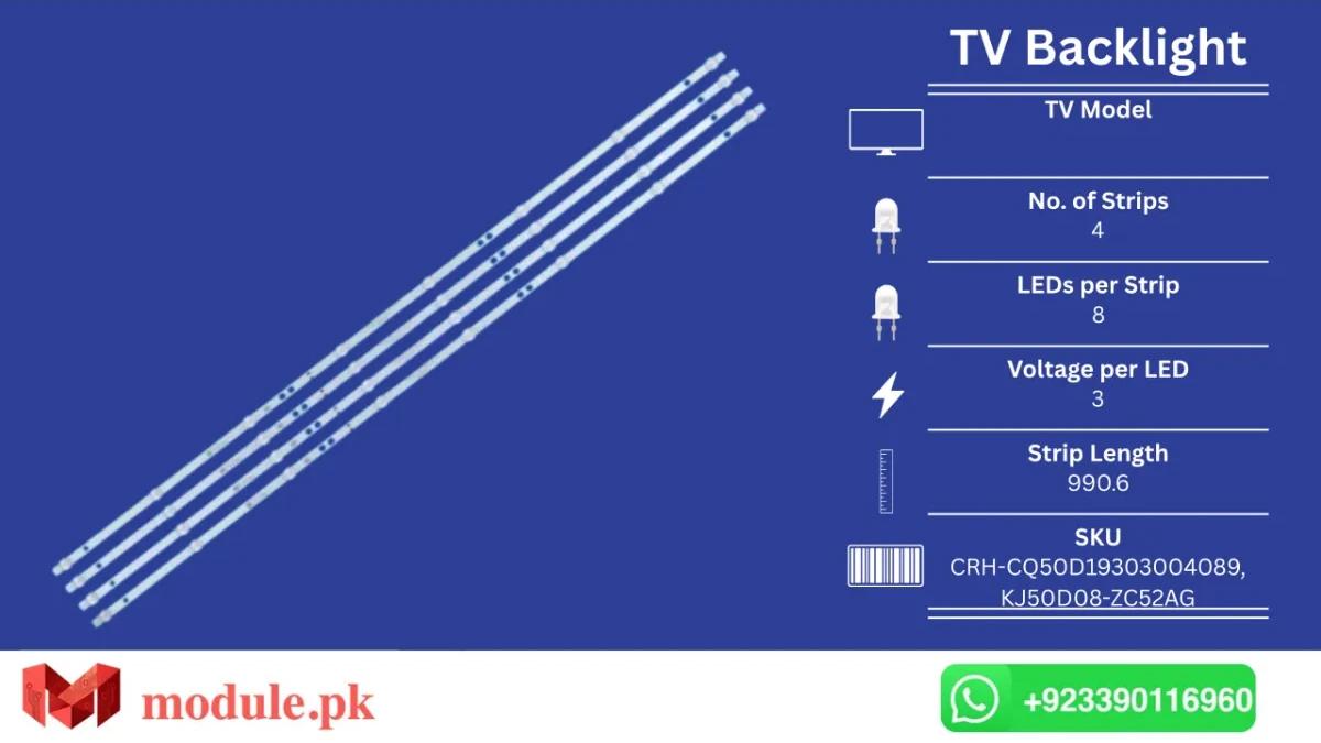 LED Backlight Strip China 50" - 3V - 990mm - CRH-CQ50D19303004089, KJ50D08-ZC52AG-01