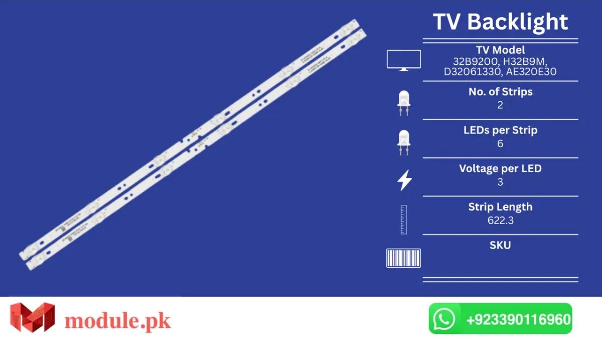 LED Backlight Strip Haier 32" - 3V - 622mm - LE32B9200, H32B9M, AE320E30