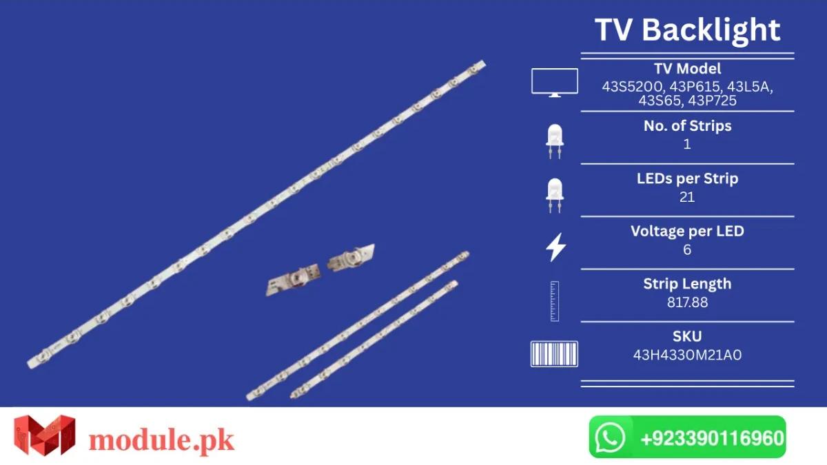 LED Backlight Strip TCL 43" - 6V - 818mm - 43S5200, 43P615, 43L5A, 43S65, 43P725, 43s615, 43F8, 43DP628X1, 43P610K, 43P820N, 43RP620K