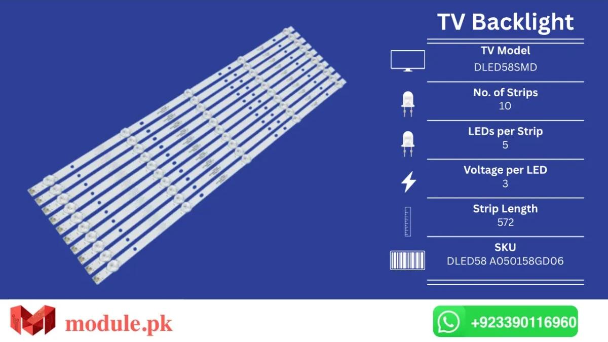 LED Backlight Strip China 58" - 3V - 572mm - DLED58SMD, 58A06, RHOS581SM