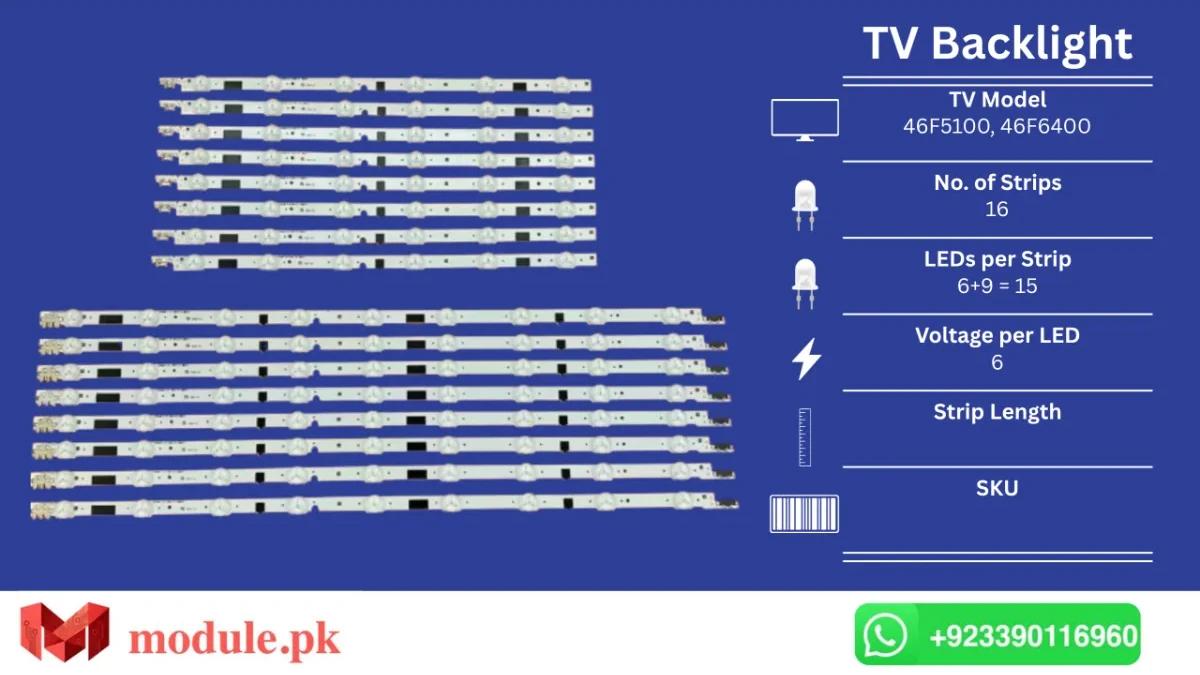 LED Backlight Strip Samsung 46" - 6V - UA46F5500AR, UA46F6400, UE46F5300, UE46F5500, UE46F5080, UE46F5000AW, UE46F5070, UE46F6475, UE46F5700, UE46F6510, UE46F6740SS, UE46F6640SS, UA46F5100AR, UA46F5000AR, UA46F5080AJ