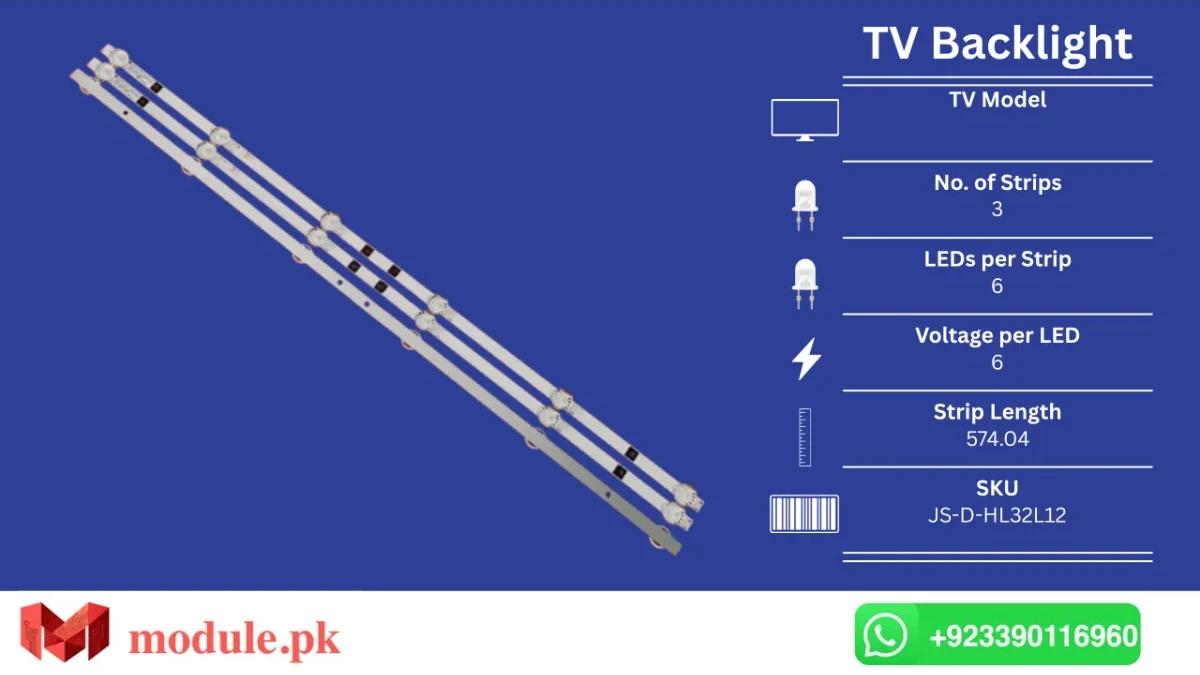 LED Backlight Strip China 32" - 6V - 574mm - L32M16, 32HD510A, LED32B100L, JAV LED32860, LED32UA8200, L32F3301B