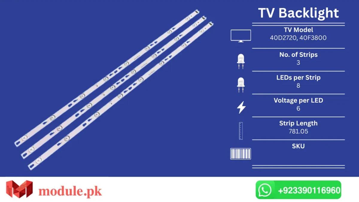 LED Backlight Strip TCL 40" - 6V - 781mm - 40D2720, 40F3800, L40D2730A, 40FD2700, 40D2730, 40FS3750, L40f3303b, L40f3301b