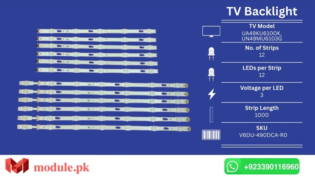 LED Backlight Strip Samsung 49" - 3V - 1000mm - UA49KU6100K, UN49MU6103G, UN49MU6300F, UA49ku6300, UN49MU6100G, UE49MU6279U, UE49KU6300U, UN49MU6103P, UN49MU6120G, UN49MU6290F