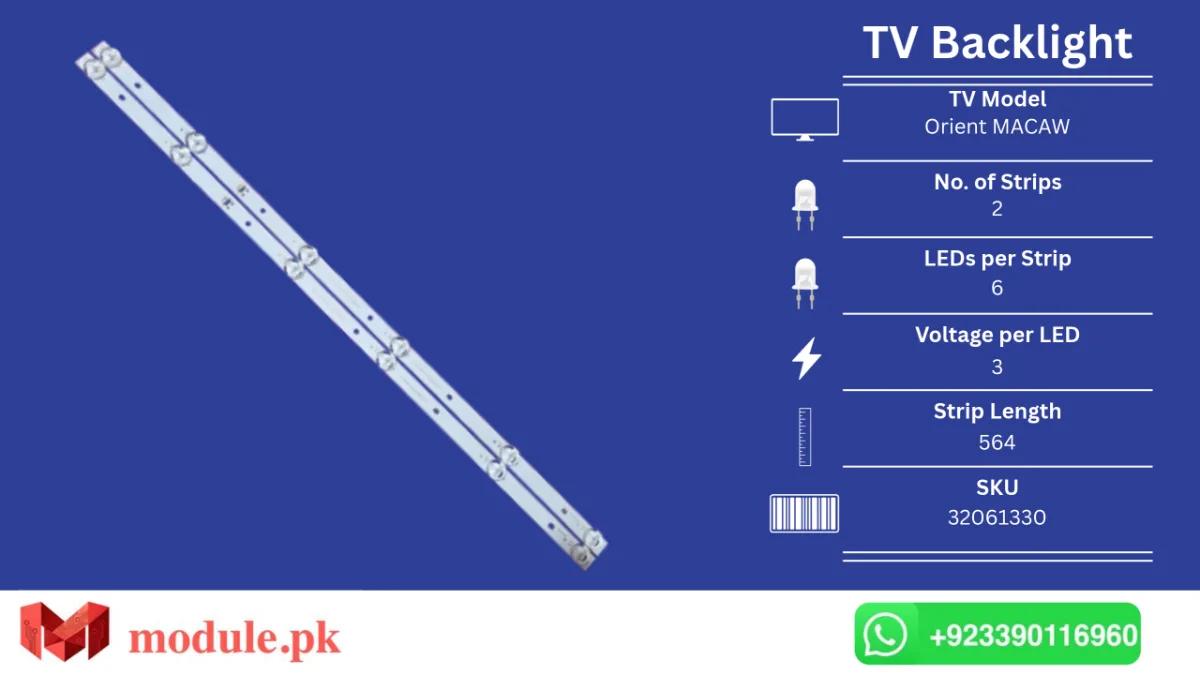 LED Backlight Strip Orient 32" - 3V - 564mm - Orient MACAW 32-Inch HD Black, Orient HAWK 32-Inch HD Black