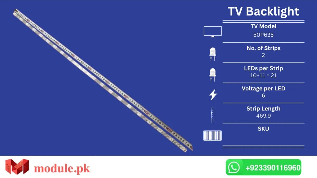 LED Backlight Strip TCL 50" - 6V - 50P635, 50RK8600, 50RP630, 50S455, 50S453, 50S451, 50F265C, 50P631, 50P635X1, 50P631X1, 50S11