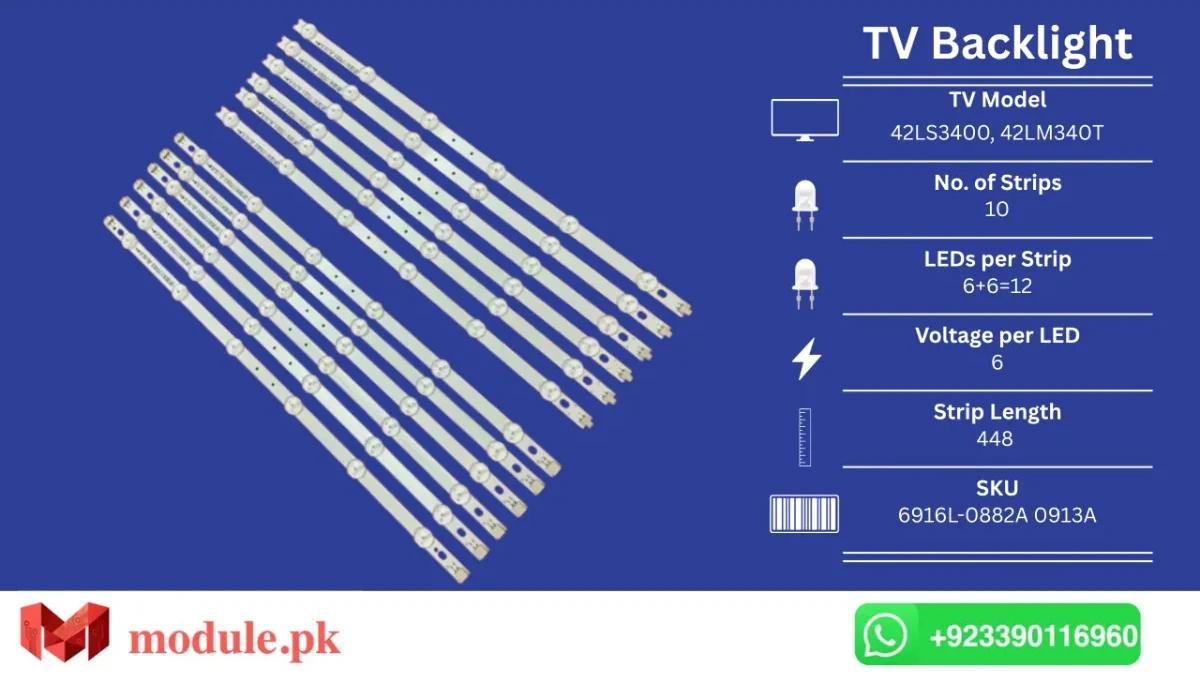 LED Backlight Strip LG 42" - 6V - 448mm - 42LS3400, 42LM340T, 42LM3700, 42LM3400, LC420DUN