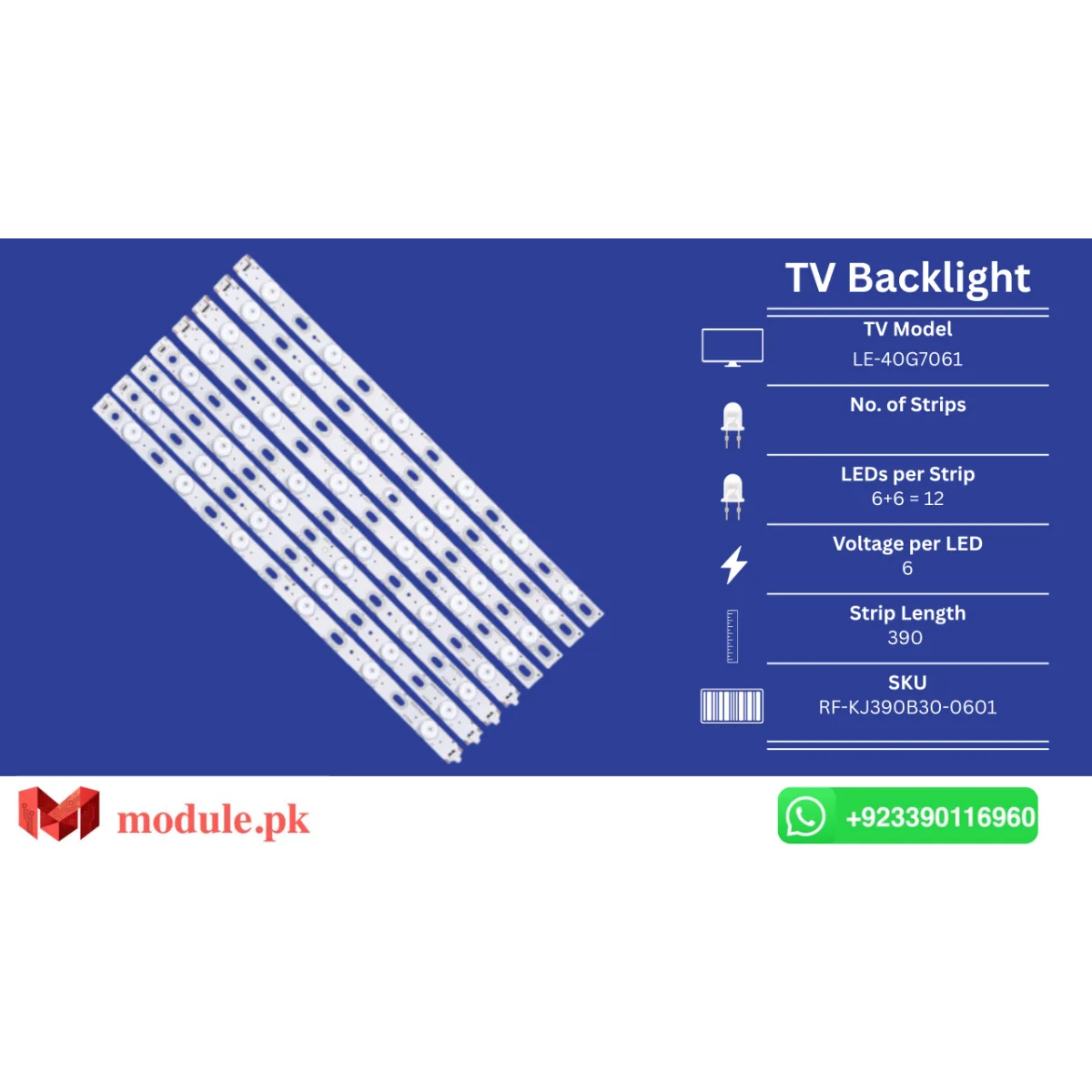 LED Backlight Strip Ecostar 40" - 6V - 390mm - CX-39U560, ORIENT LE-40G7061