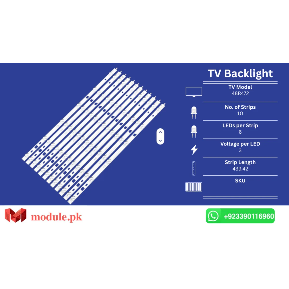 LED Backlight Strip Sony 48" - 3V - 439mm - KLV-48R472, KLV-48R452